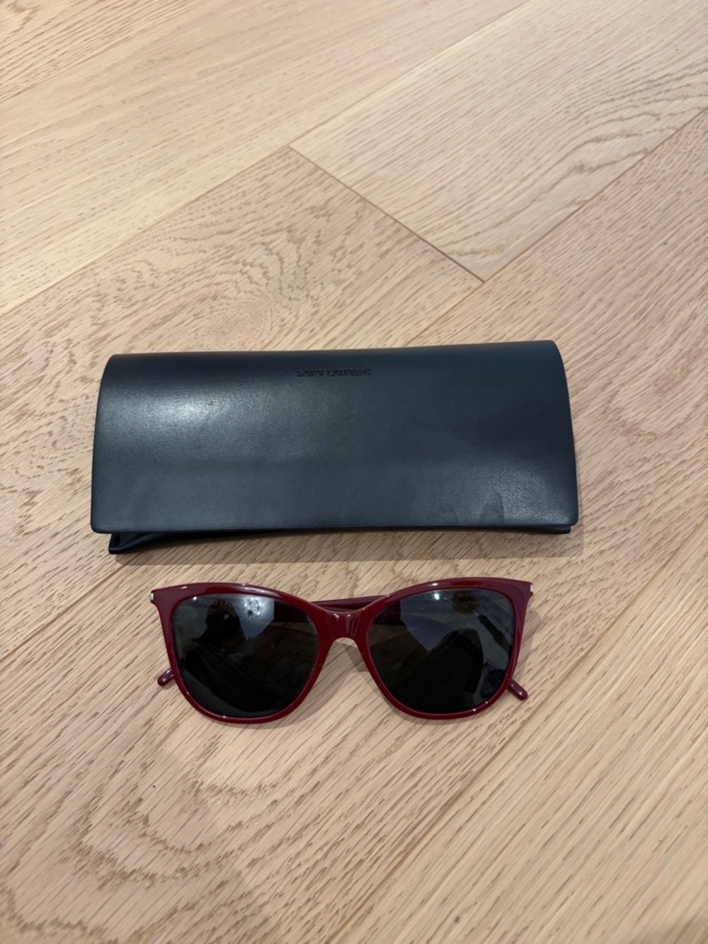 Saint Laurent Burgundy Cat-Eye Sunglasses with Black Case